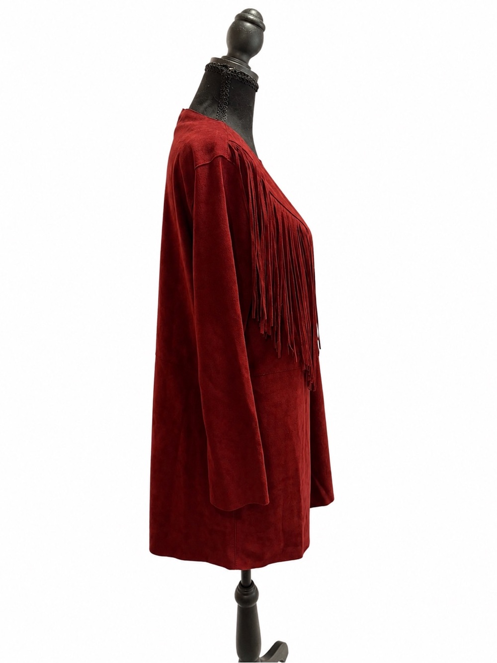 RAGA Burgundy Fringe Faux Suede Mini Dress Festival Western Cowgirl Longsleeve - Picture 4 of 8